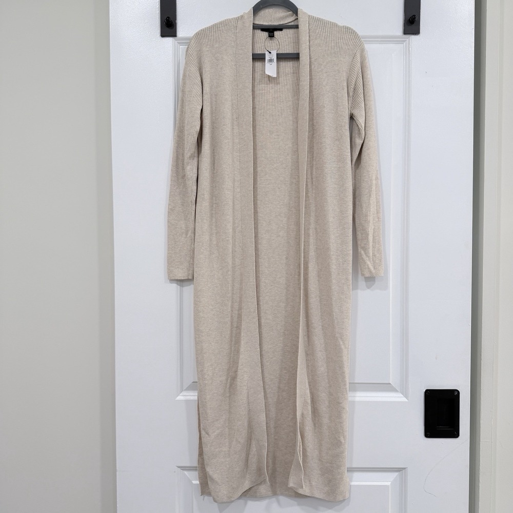 Banana Republic Womens XXS Long Duster Cardigan Ribbed Knit Open Front Beige NWT